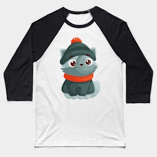 Snug Kitty in Winter Attire Baseball T-Shirt